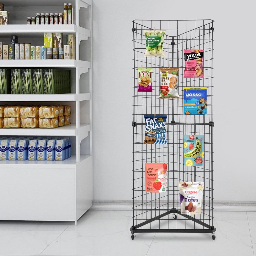 Wire Grid Panel Tower Triangle Display Stand Black Display Rack Corner Shelf