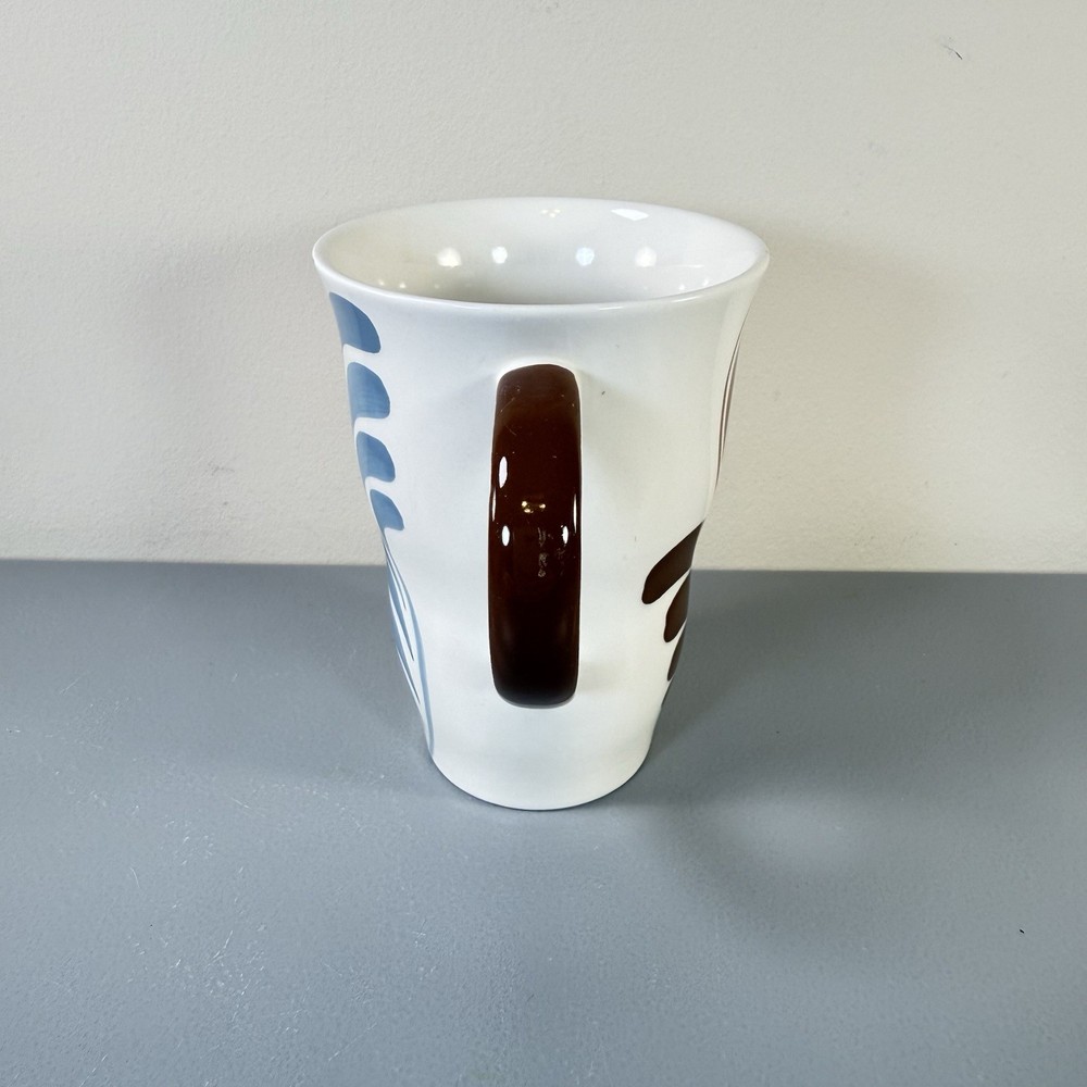 Pier 1 Hand Painted Mug White Multicolor Leaf Pattern Stoneware Cup