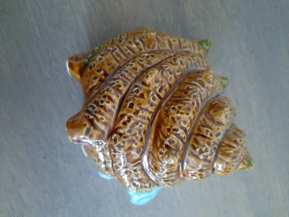 VTG Minco Foreign Thermometer Ceramic Seashell Beach Waves Brown Blue Shell