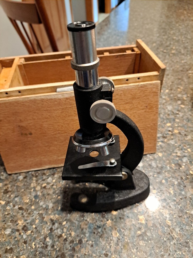 Vintage stellar microscope with Wooden Box.
