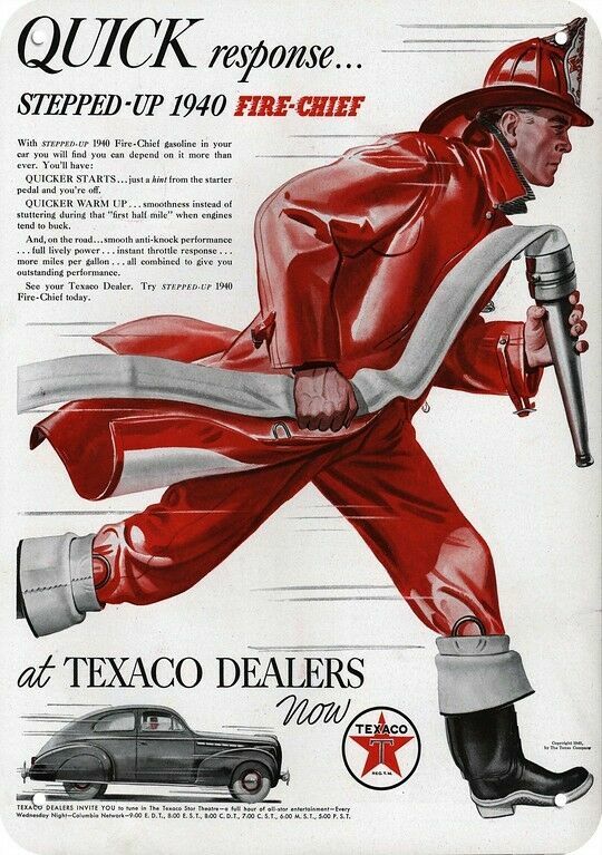 1940 TEXACO FIRE CHIEF Gas & FIREMAN Fire Fighter DECORATIVE REPLICA METAL SIGN