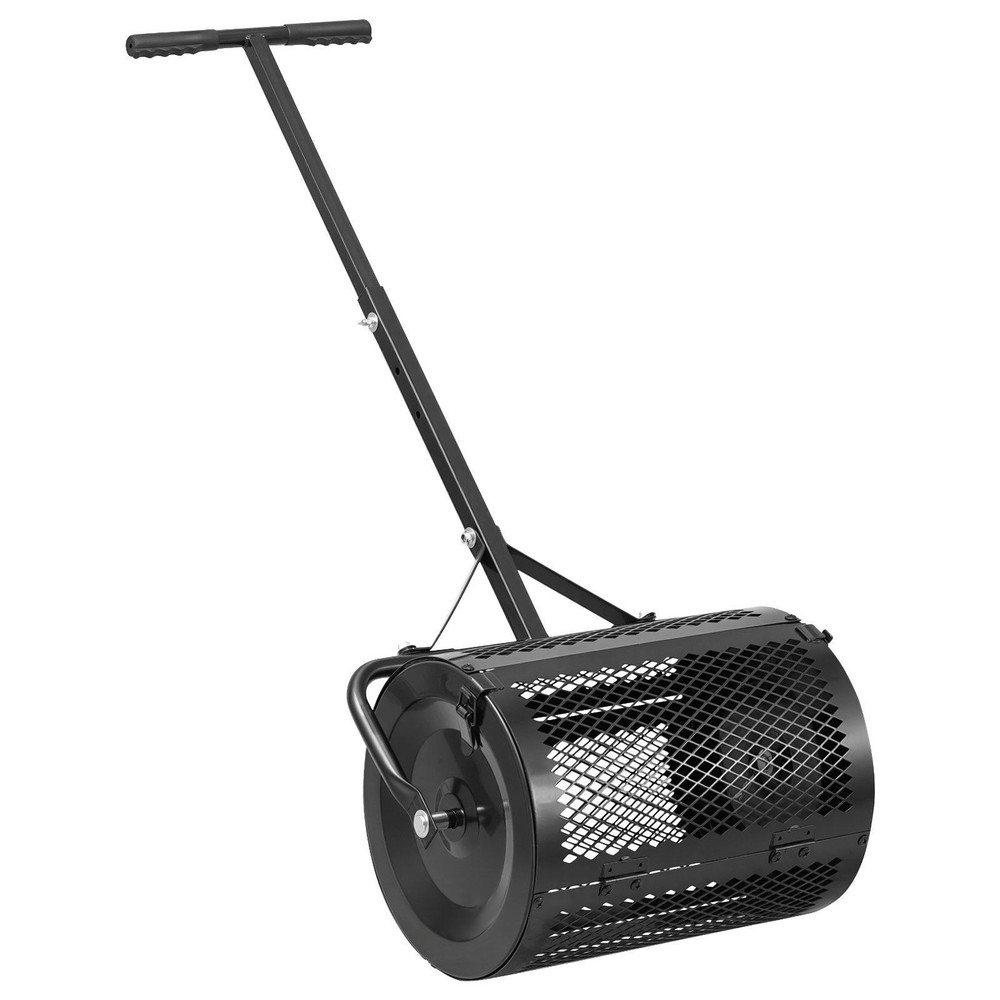 Steel Peat Moss Spreader: 16.5" Spread, Diamond Mesh, 11.2" Fill Opening, Black