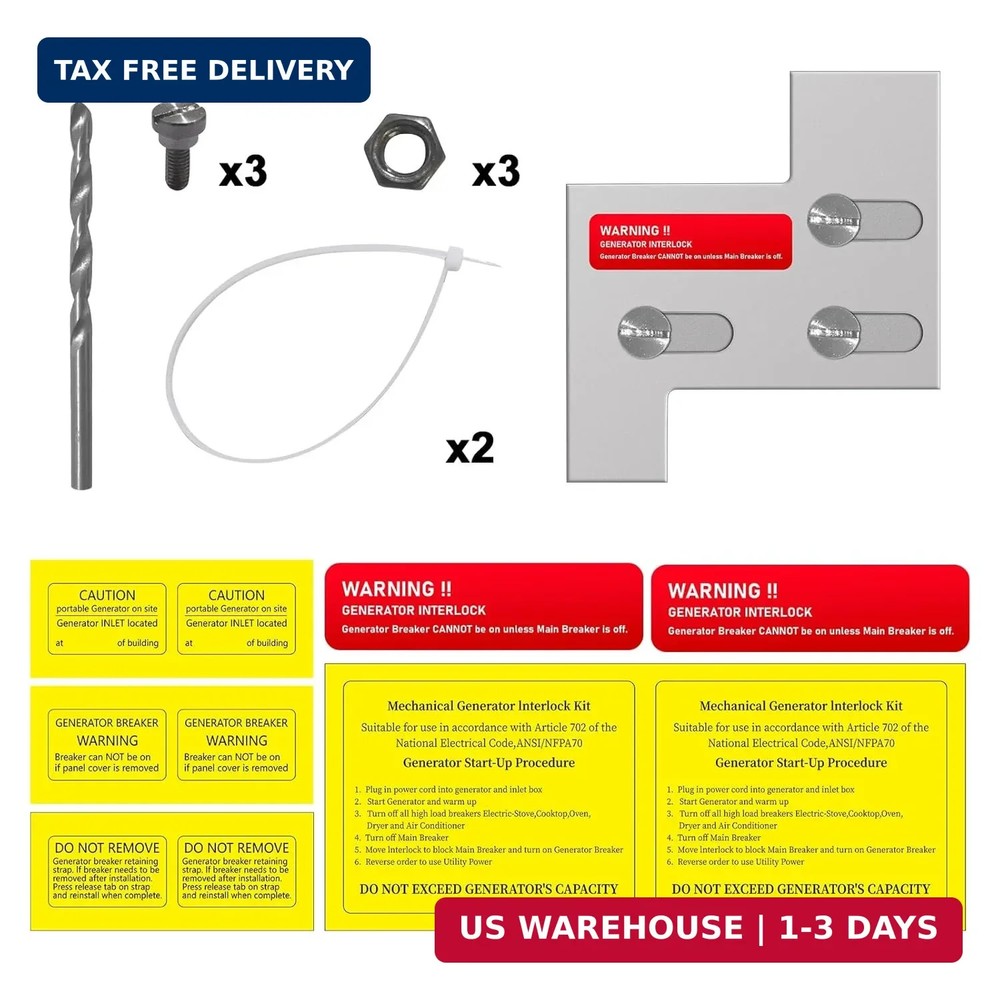 Generator Interlock Kit Compatible with General Electric GE 150 or 200 Amp Panel