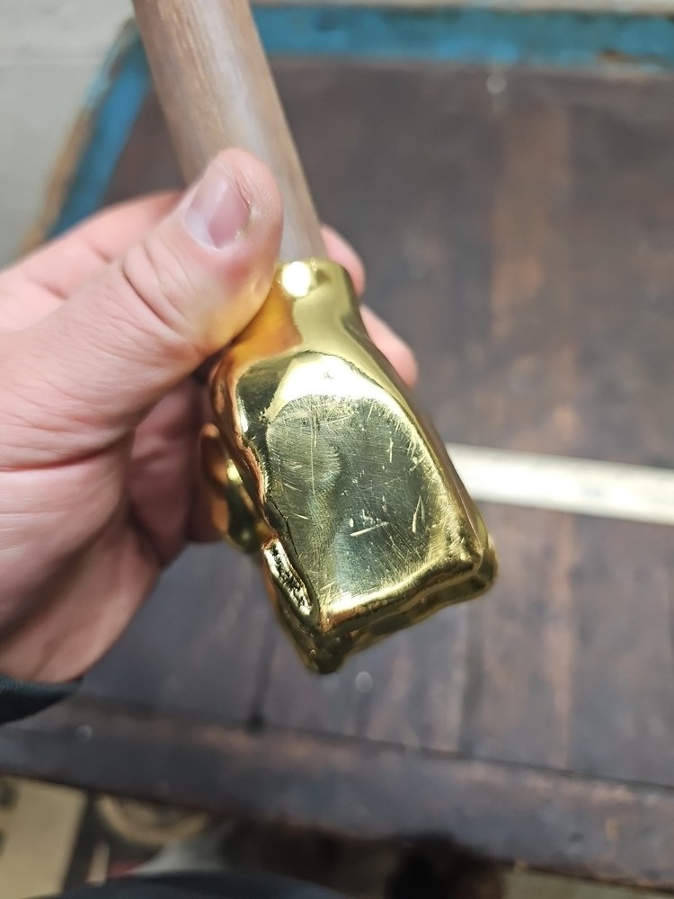 H32- Crafted 2 lb brass figural THUMBS Up Hammer