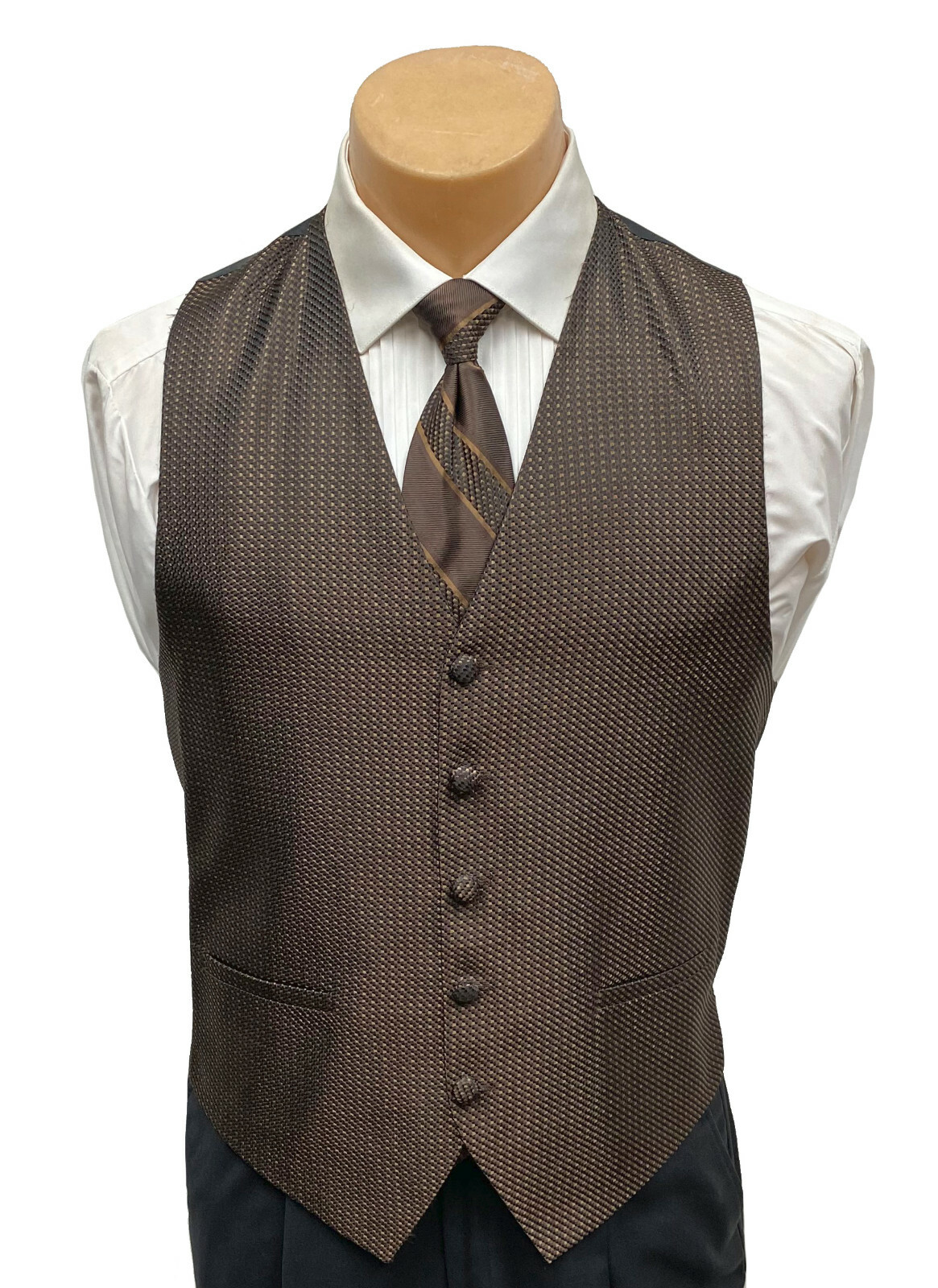 Men's Cardi Collection Brown Tuxedo Vest & Tie Fullback Wedding Groom Cruise