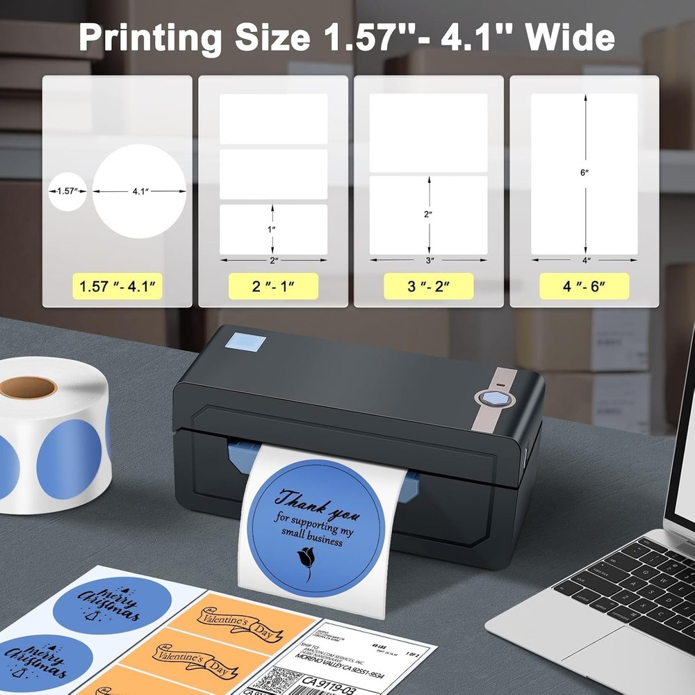 Wireless 4x6 Shipping Label Printer - iOS Android Compatible