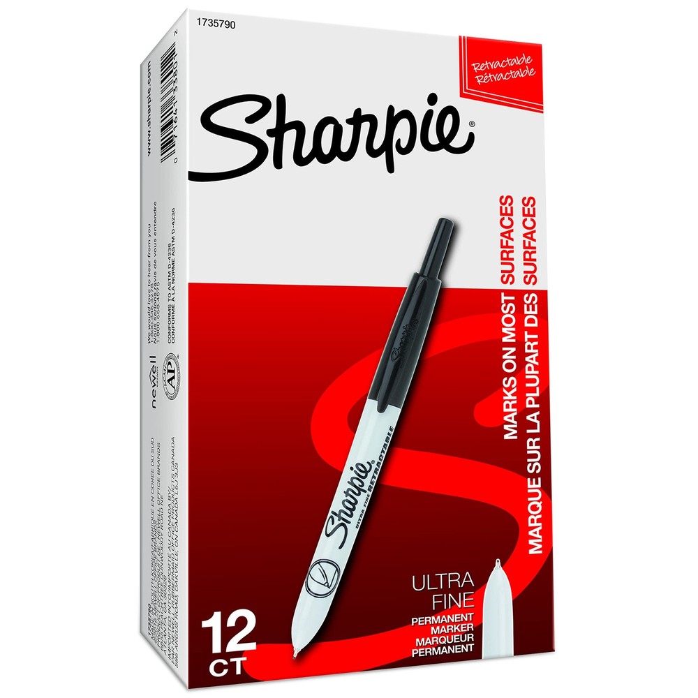 Ultra Fine Point Black Permanent Markers, 12 Count Retractable Set