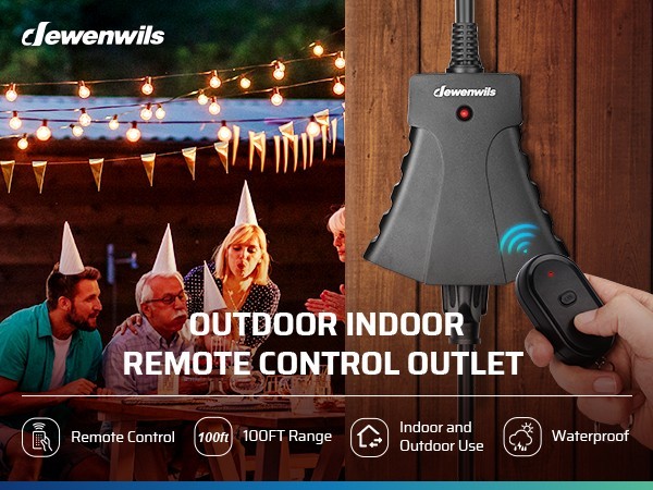Outdoor Wireless Remote Control Power Strip 3 Grounded Outlets 100Ft Range