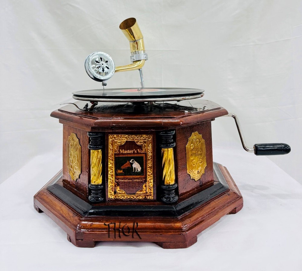 Vintage HMV Gramophone Fully Functional Working Phonograph, win-up record player