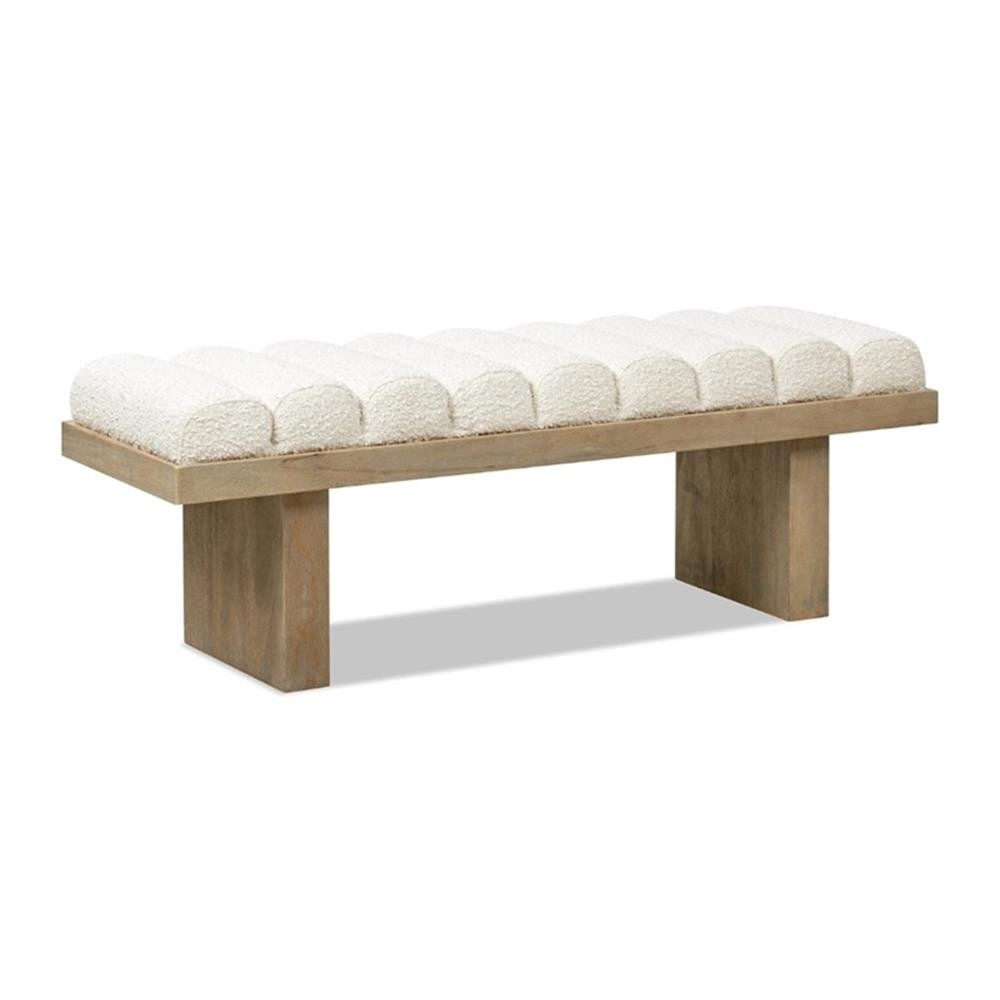 Bella 52" Upholstered Modern Accent Bench Ivory White Boucle