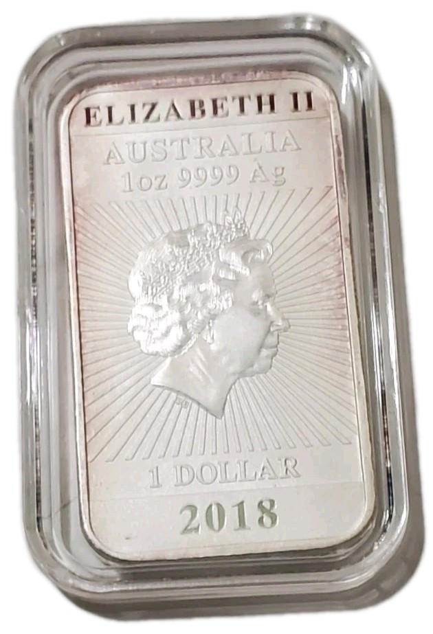 2018 1 Oz Silver $1 Australia DRAGON Rectangular BU Coin WITH Natural Tone.