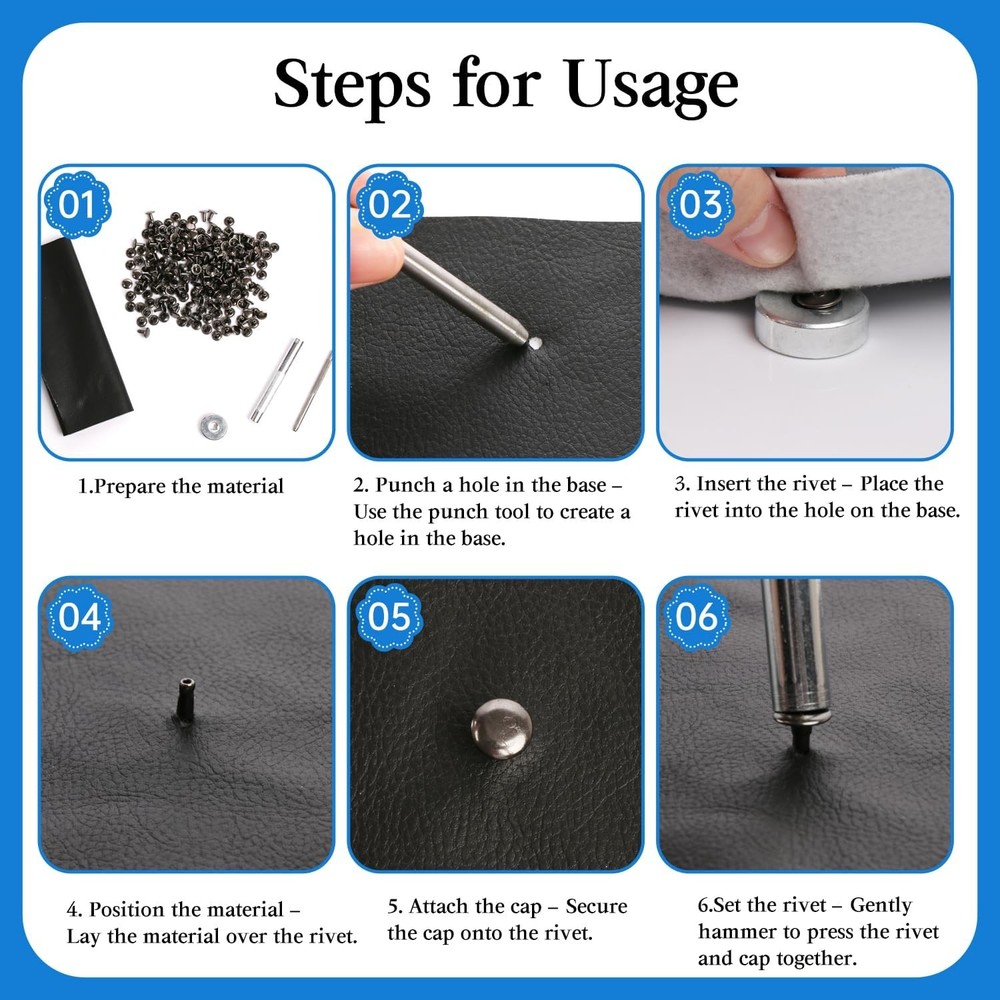 100 Sets Leather Rivets 9x10mm Double Cap Rivets Snaps Metal Studs Fasteners ...