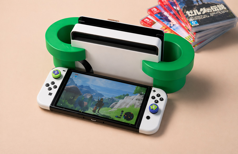 Nintendo Switch + Switch OLED Mario Theme Dock Holder Stand | With Game Storage