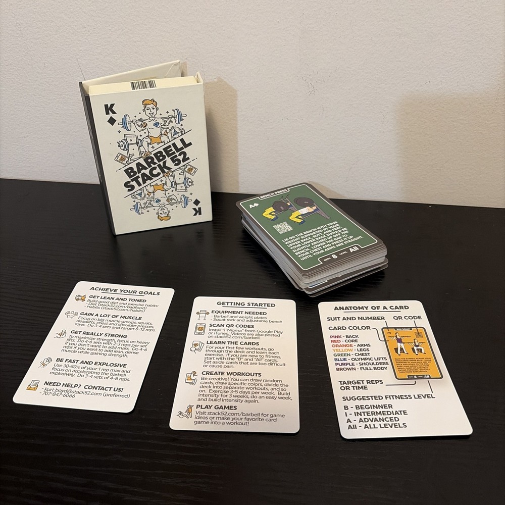 Stack 52 Barbell Exercise Cards. Weight Lifting Playing Card 2019