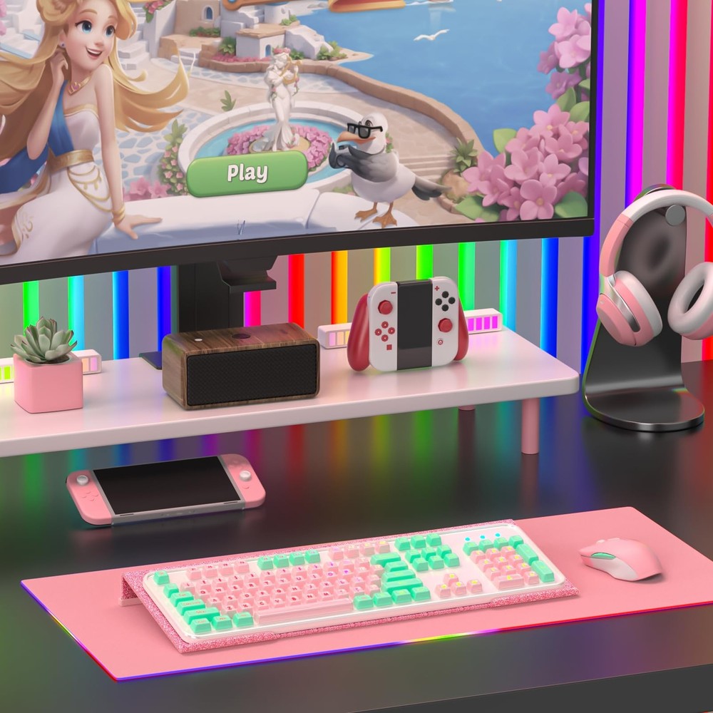 Ergonomic Computer Keyboard Stand - 17 Inch Glitter Pink Acrylic Keyboard Ris...