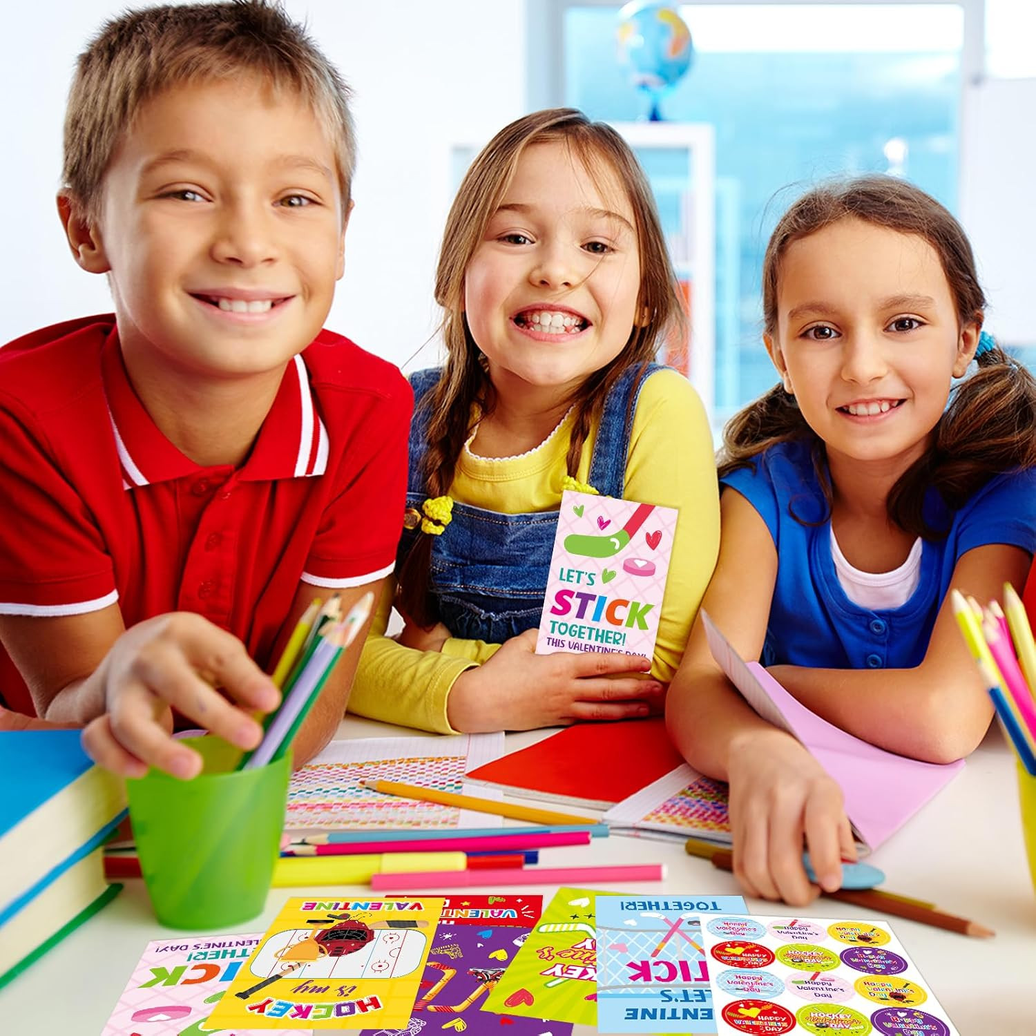 Hockey Valentine's Day Cards with Envelopes, 12-Pack for Kids