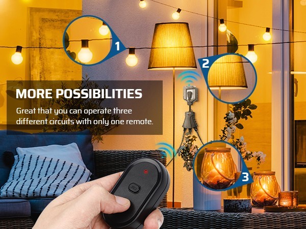 Outdoor Wireless Remote Control Power Strip 3 Grounded Outlets 100Ft Range
