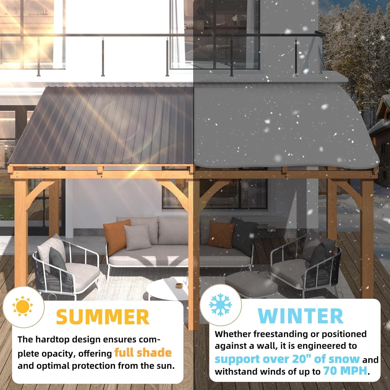 Outdoor Wood Gazebo for Patio, Outdoor Lean to Hardtop Cedar Pergolas/Gazebos