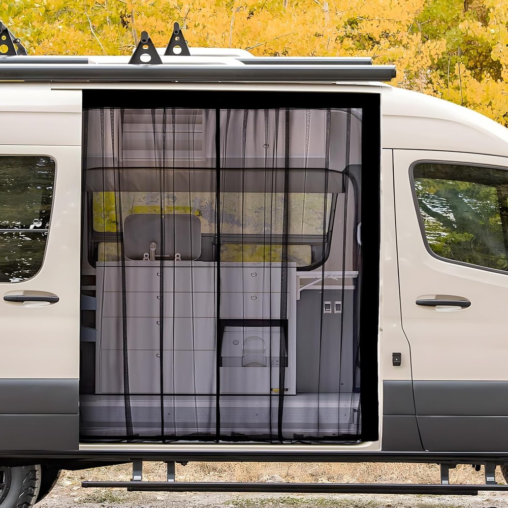 Magnetic Mesh Bug Screen for Sliding Side Van Door - Easy Installation
