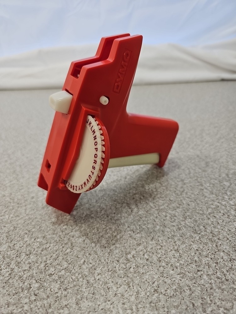 Vintage DYMO Red Handheld Label Maker Embosser | Rotary Wheel | Untested