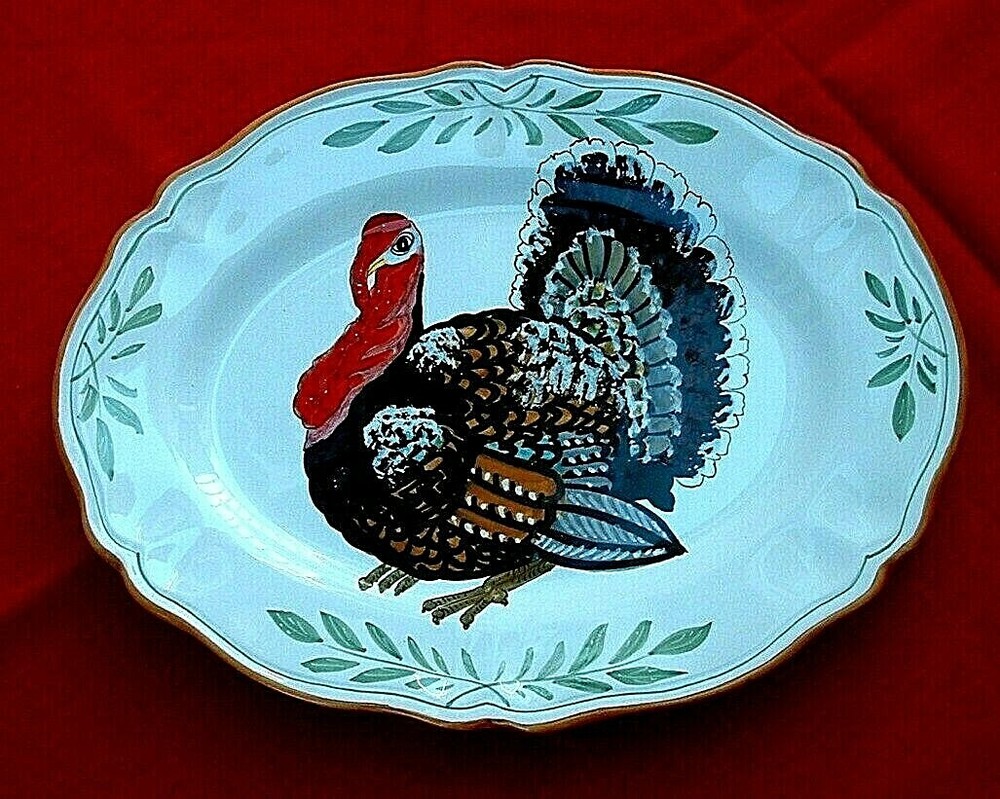 Deruta Ceramic Turkey Oval Platter Tray 15in