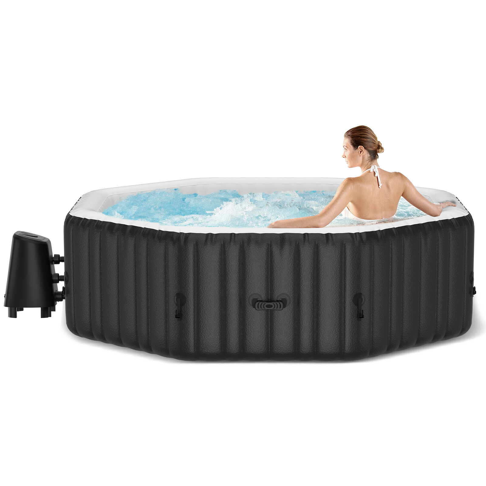 SLSY Octagon 6 Person Inflatable Hot Tub Spa with 130AirJets and Insulated Cover