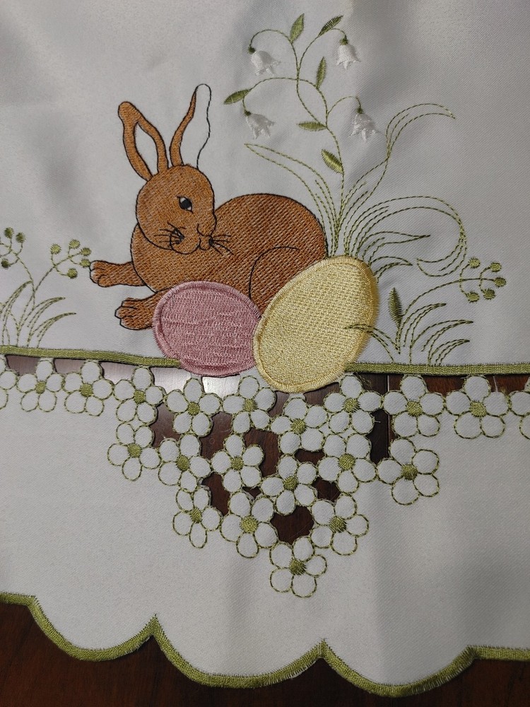 COLLECTIONS INC. Bunny Easter TABLE TABLECLOTH Cutwork & Embroidery 33" Square