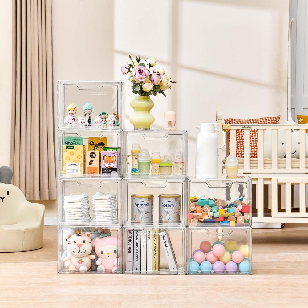 Stackable Storage Bins,Clear Acrylic Display Case, Acrylic Boxes with Lids, S...