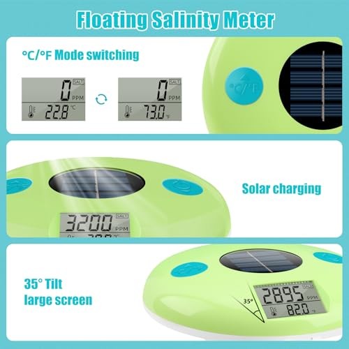 Floating Pool Salt Tester & Thermometer, Digital Salinity Meter for Saltwater