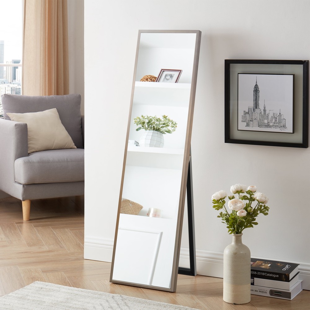 17" x 58" Black Modern Cheval Mirror