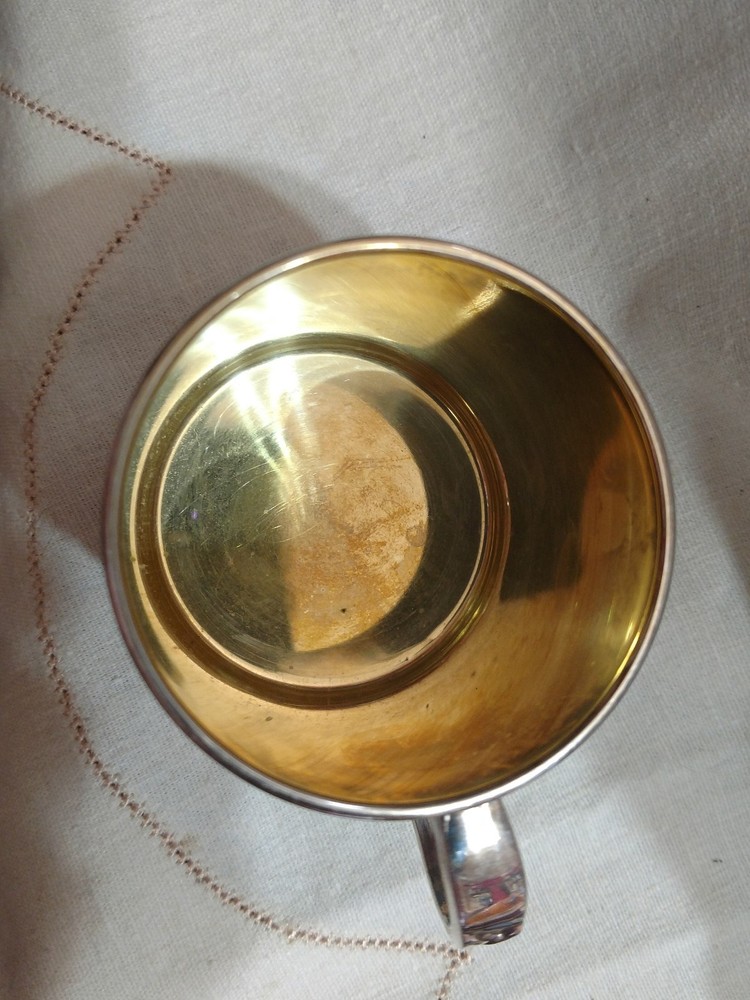 VTG Silverplate on Copper Baby Drinking Cup Community Interior Gold Wash Lily