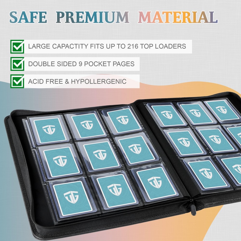 Toploader Binder,Holds 216 Toploaders,9 Pocket Top Loader Binder with Sleeves...