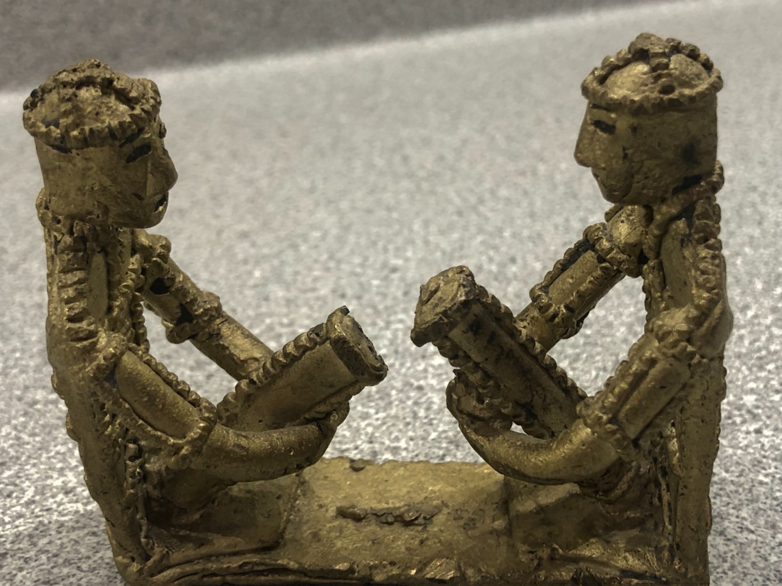 Vintage West African Tribal Folk Art Bronze Sculpture - Two Musicians Sitting