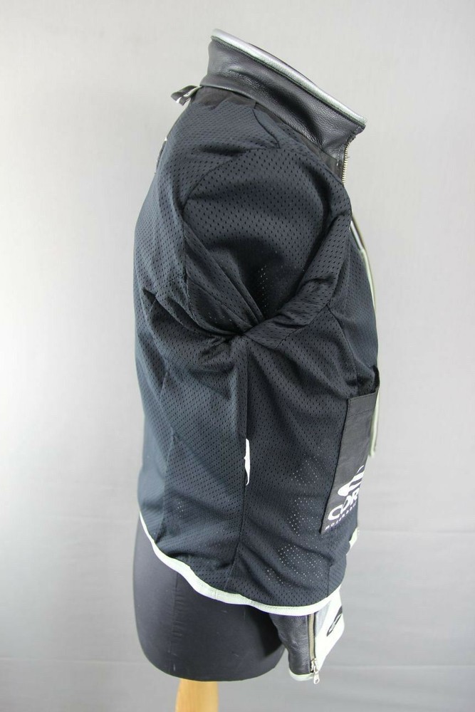 SUPERB CORNER BLACK, GREY & SILVER LEATHER BIKER JACKET 38 INCH