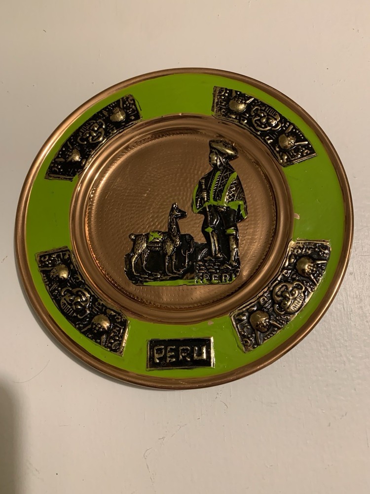 Vintage Peru Incan Copper Teal Wall Plate