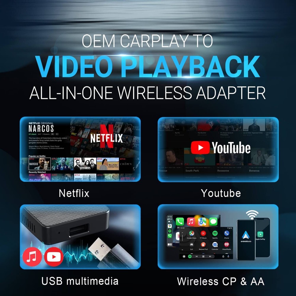 Ottocast Play2Video Pro AI BOX Wireless CarPlay/Android Multimedia USB Adapter