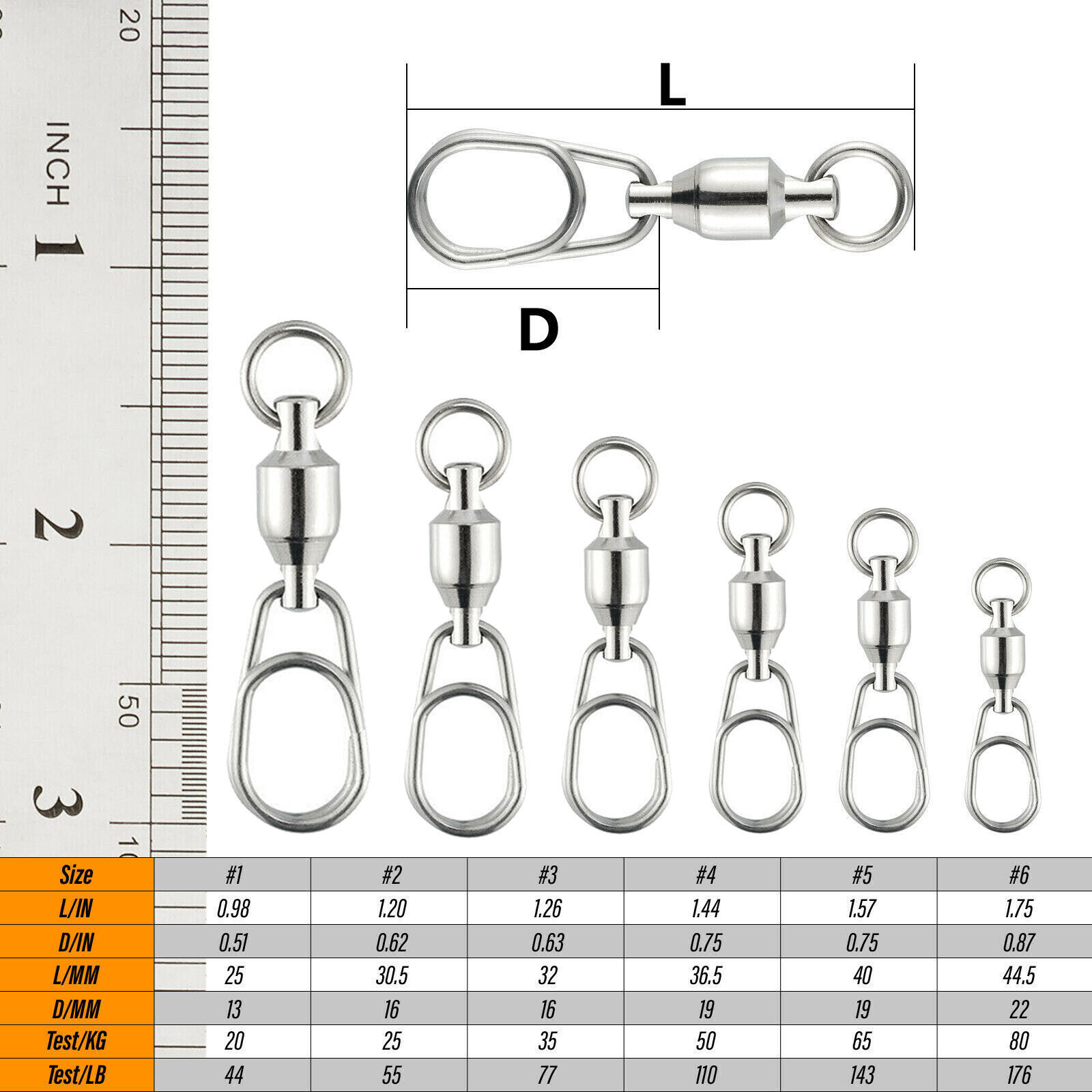Fishing Ball Bearing Swivels with Fast Clip Snap 44-176Lb Connector Tackle Lot