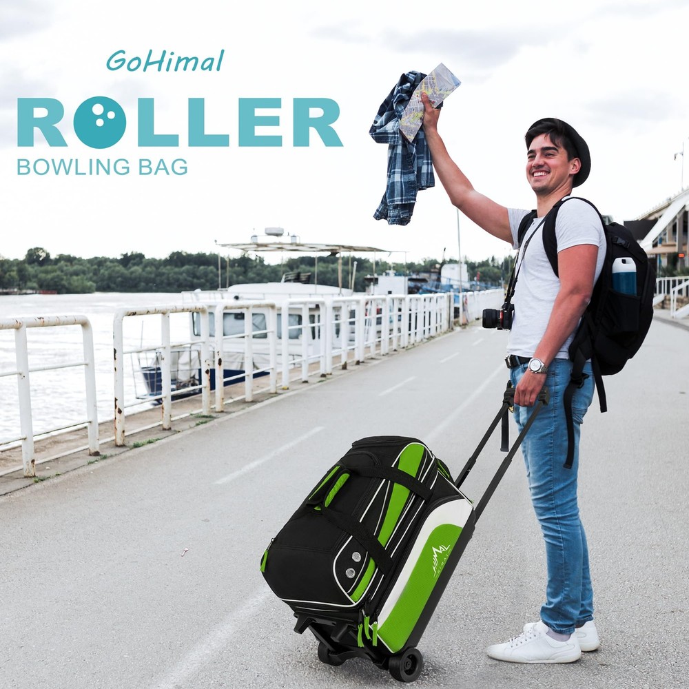 Double Roller 2 Ball Bowling Bag with Separate Shoe Compartment for Bowling S...
