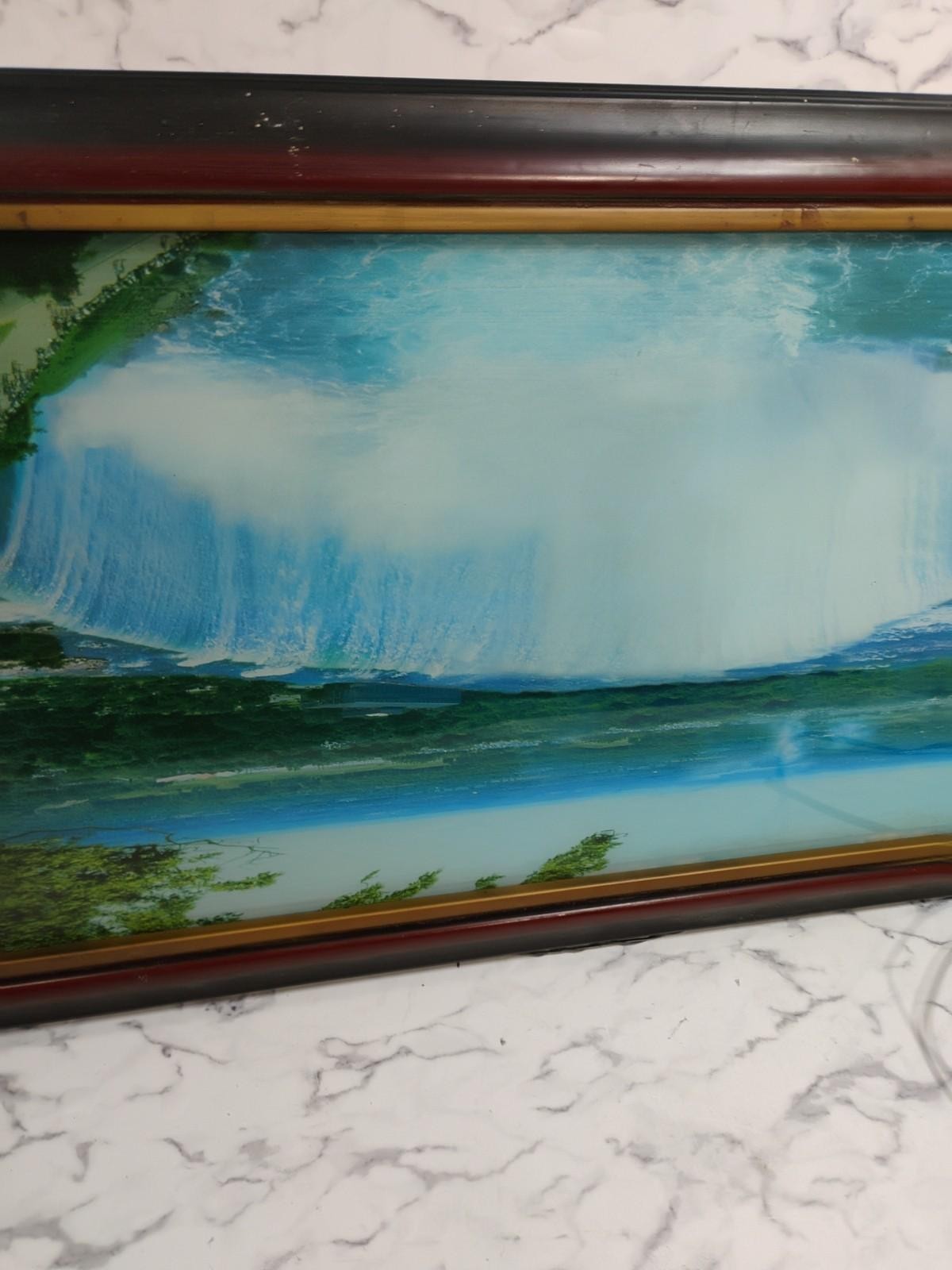 Mcm Niagara Waterfall River Stream Picture Wood Frame Vtg Won't Light Up