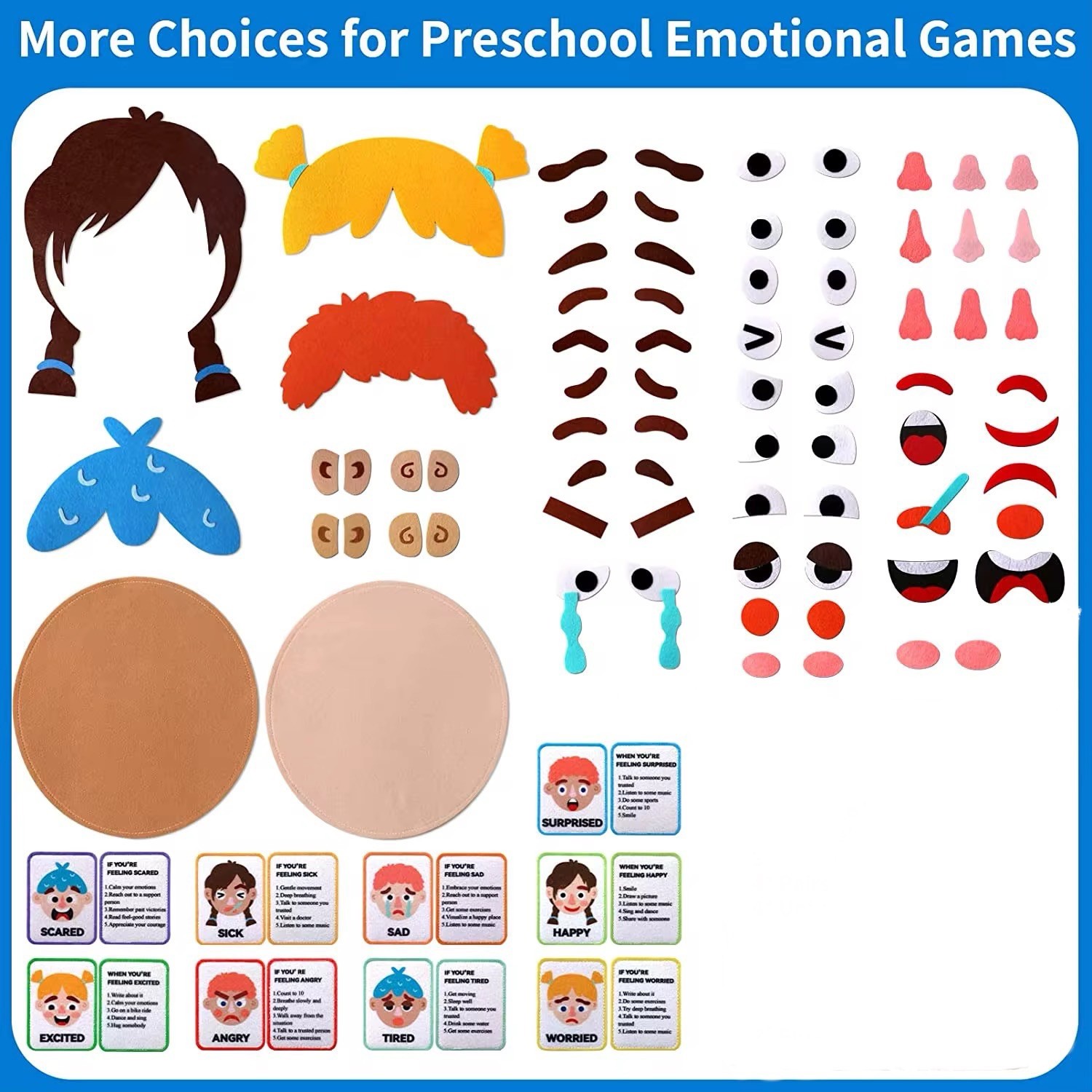Kids Felt Face Emotions Toy Educational Learning Activity for Toddlers Preschool