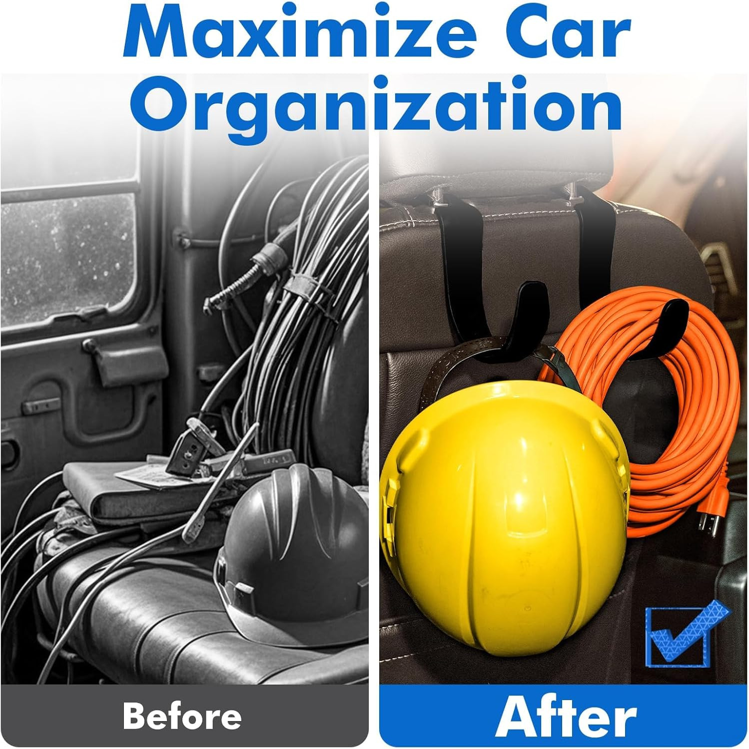 XL Hard Hat Holder for Truck Seat – Heavy-Duty Headrest Hooks, Hardhat Buddy Han