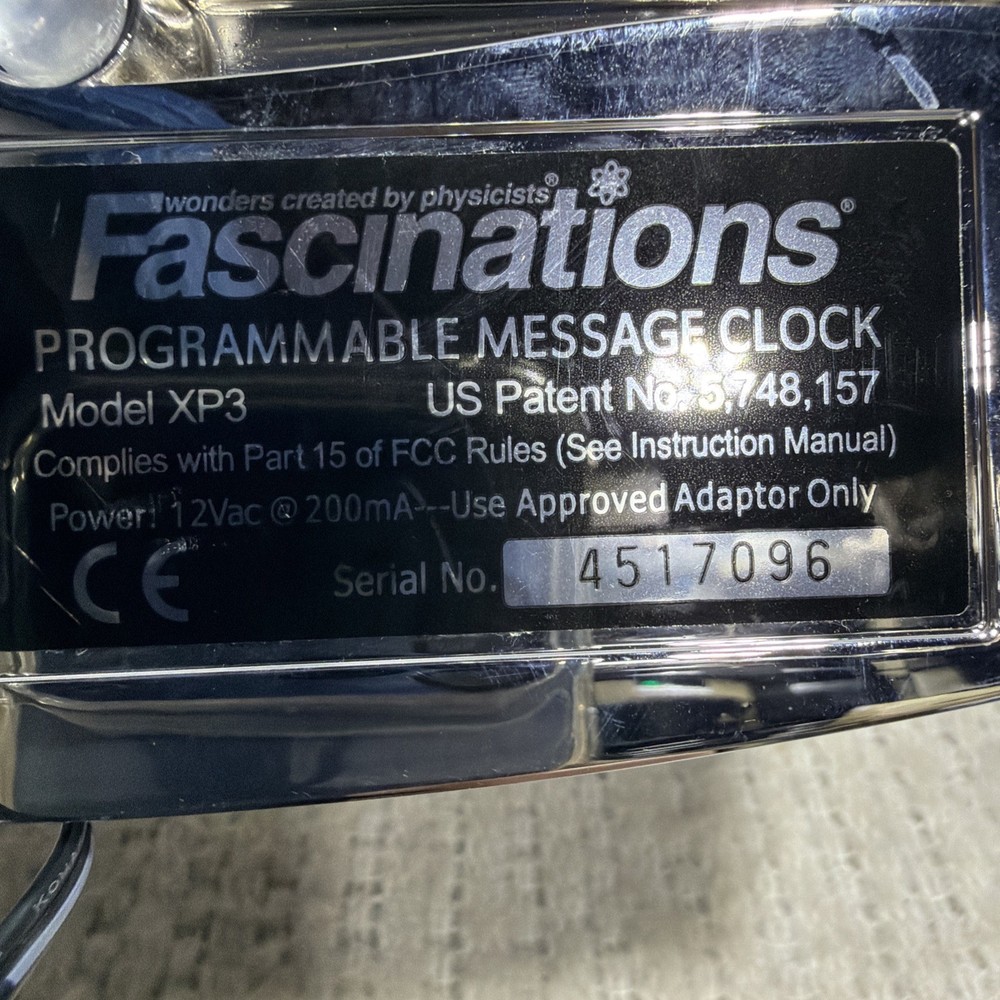 Fascinations XP3 Ultra Programmable Message Clock W/ Power Cord Working Great!