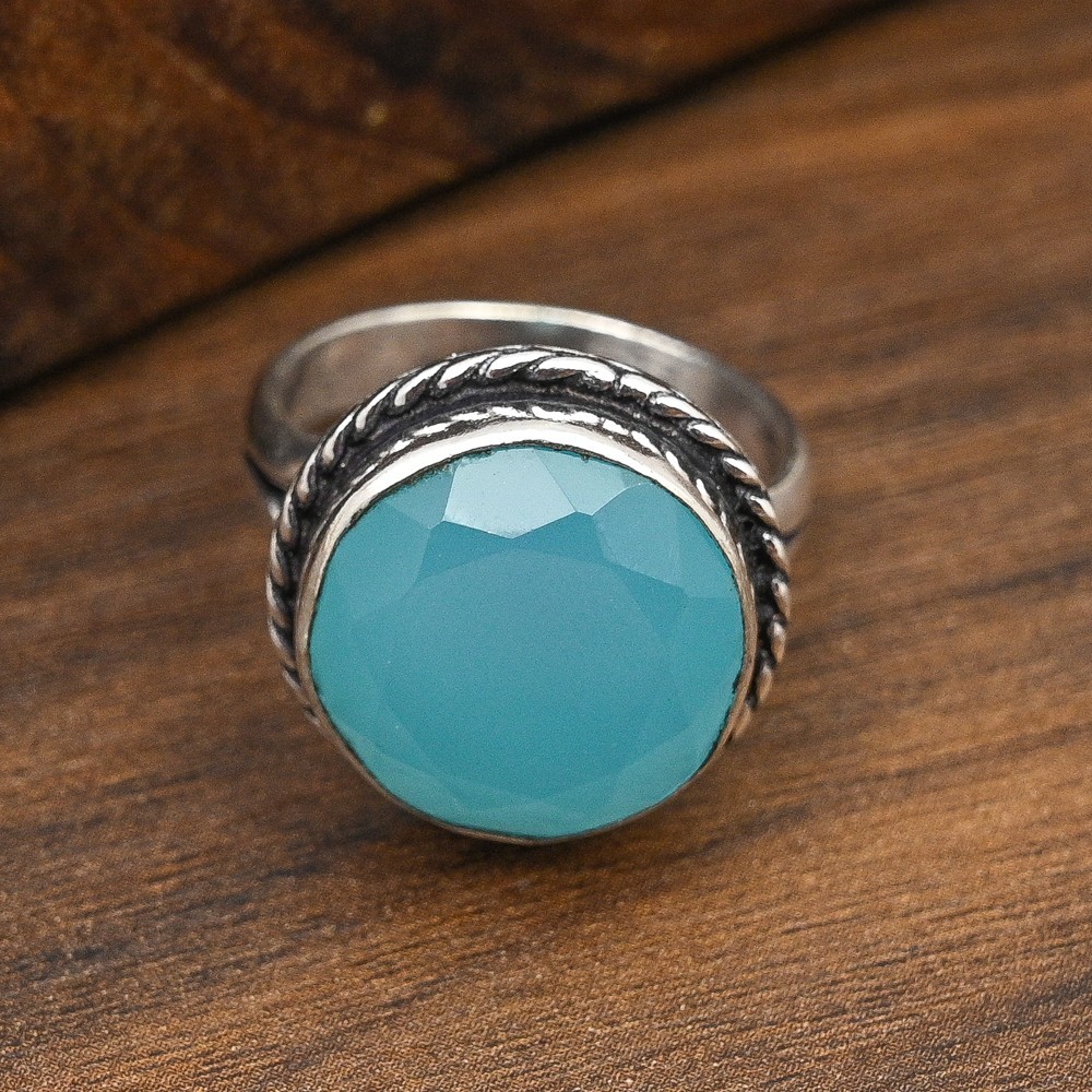 Blue Chalcedony Gemstone Handmade 925 Solid Sterling Silver Jewelry Ring