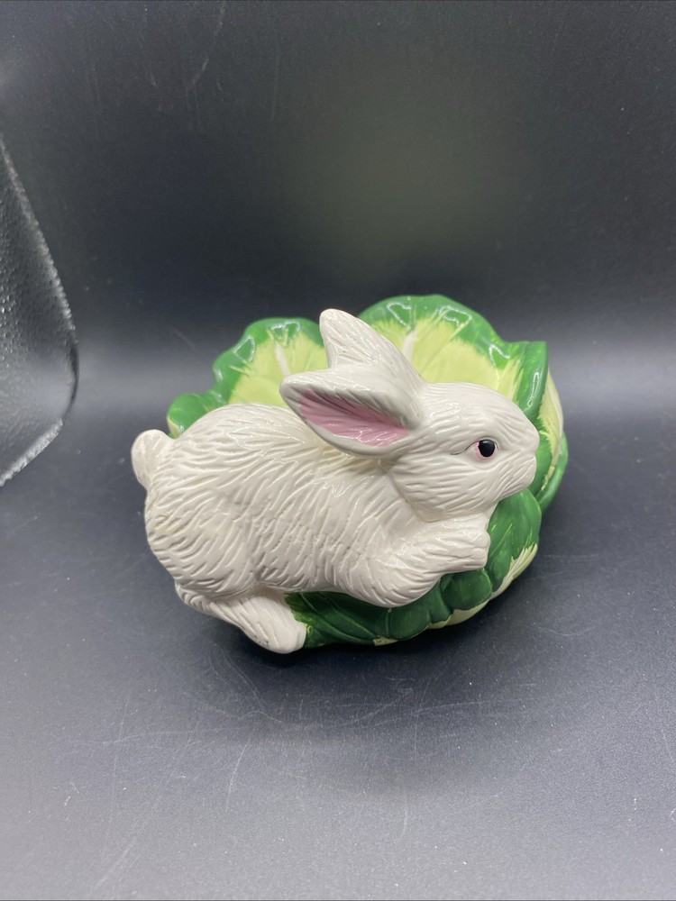 1994 Hermitage Pottery Bunny Cabbage Candy Dish Easter Boxed
