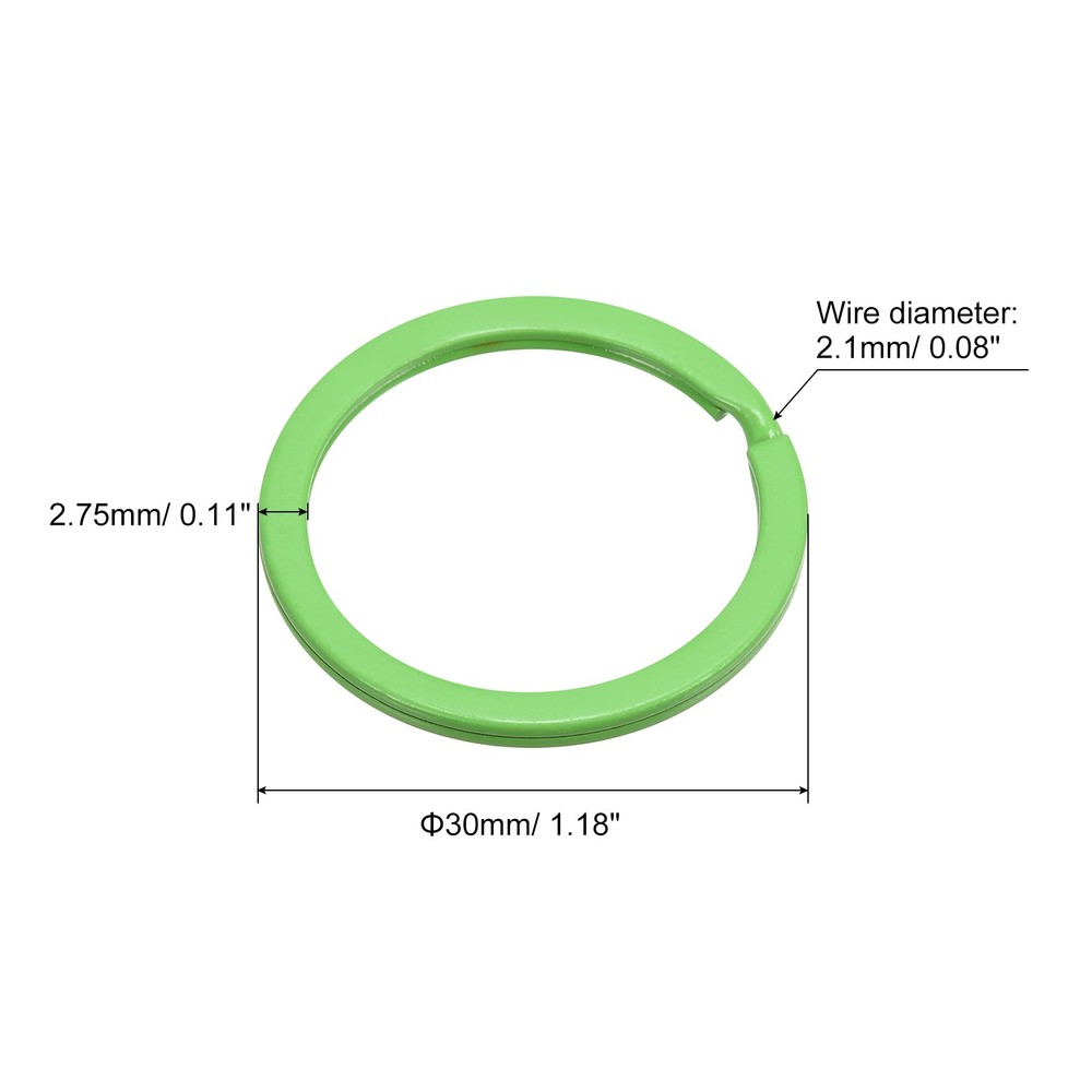 Split Keychain Rings 30mm 1.2 inch Round Flat Key Holder Green 8Pcs