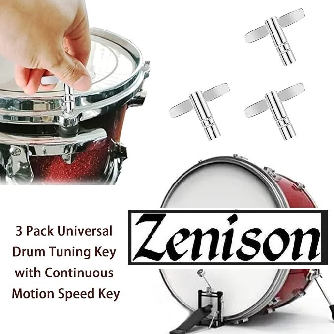 Zenison 3 Pack Metal Drum Tuning Keys Tuner Solid Standard 5mm Square