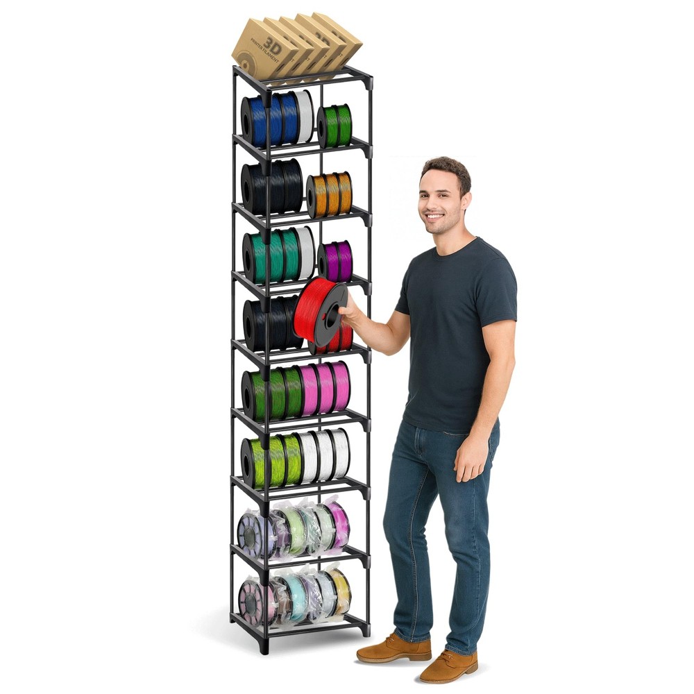 HoHpHq 9-Tier 3D Printer Filament Spool Storage Rack with L, multicolor