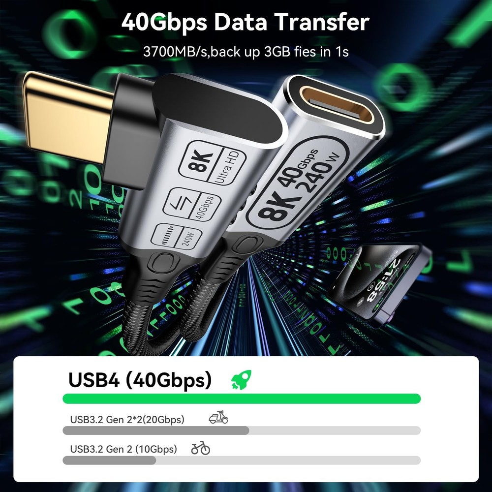 short right angle usb c extension 2FT Compatible with Thunderbolt 4 2 ft