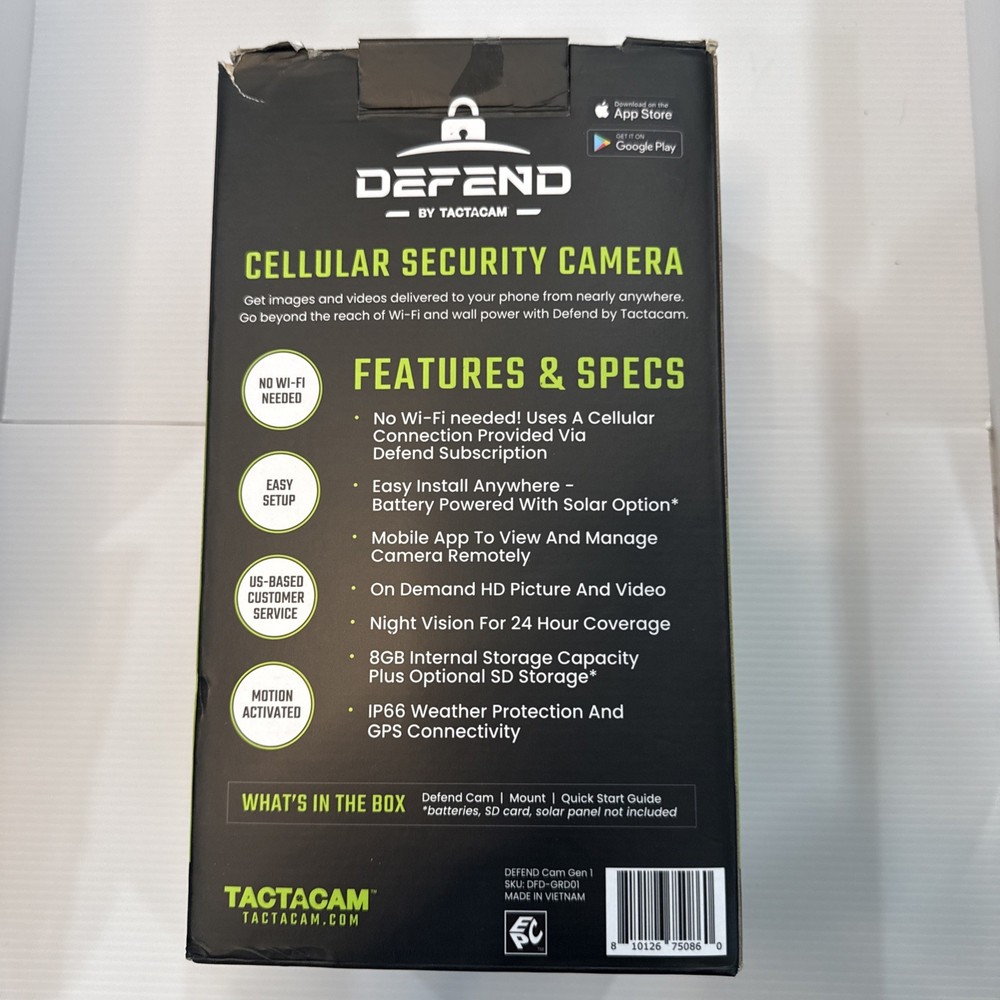 Open Box Tactacam Defend Cellular Security Camera DFD-GRD01