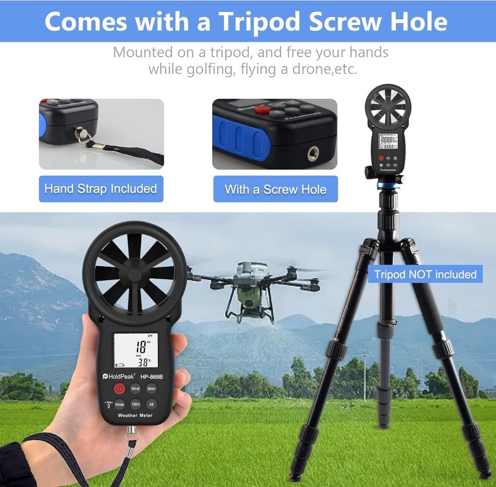 Professional Handheld Wind Speed Meter - HoldPeak 866B